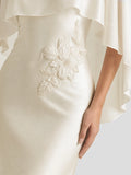 Beaded 3D Flower Embroidery Satin Midi Dress