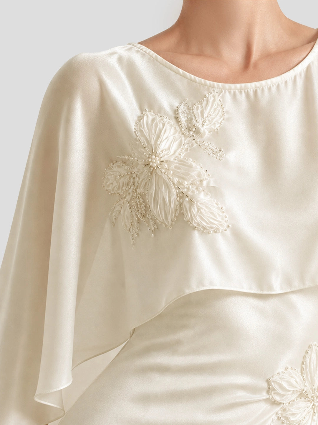Beaded 3D Flower Embroidery Satin Midi Dress