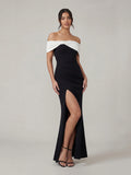 Bardot Bow Detail Maxi Dress With Thigh Split