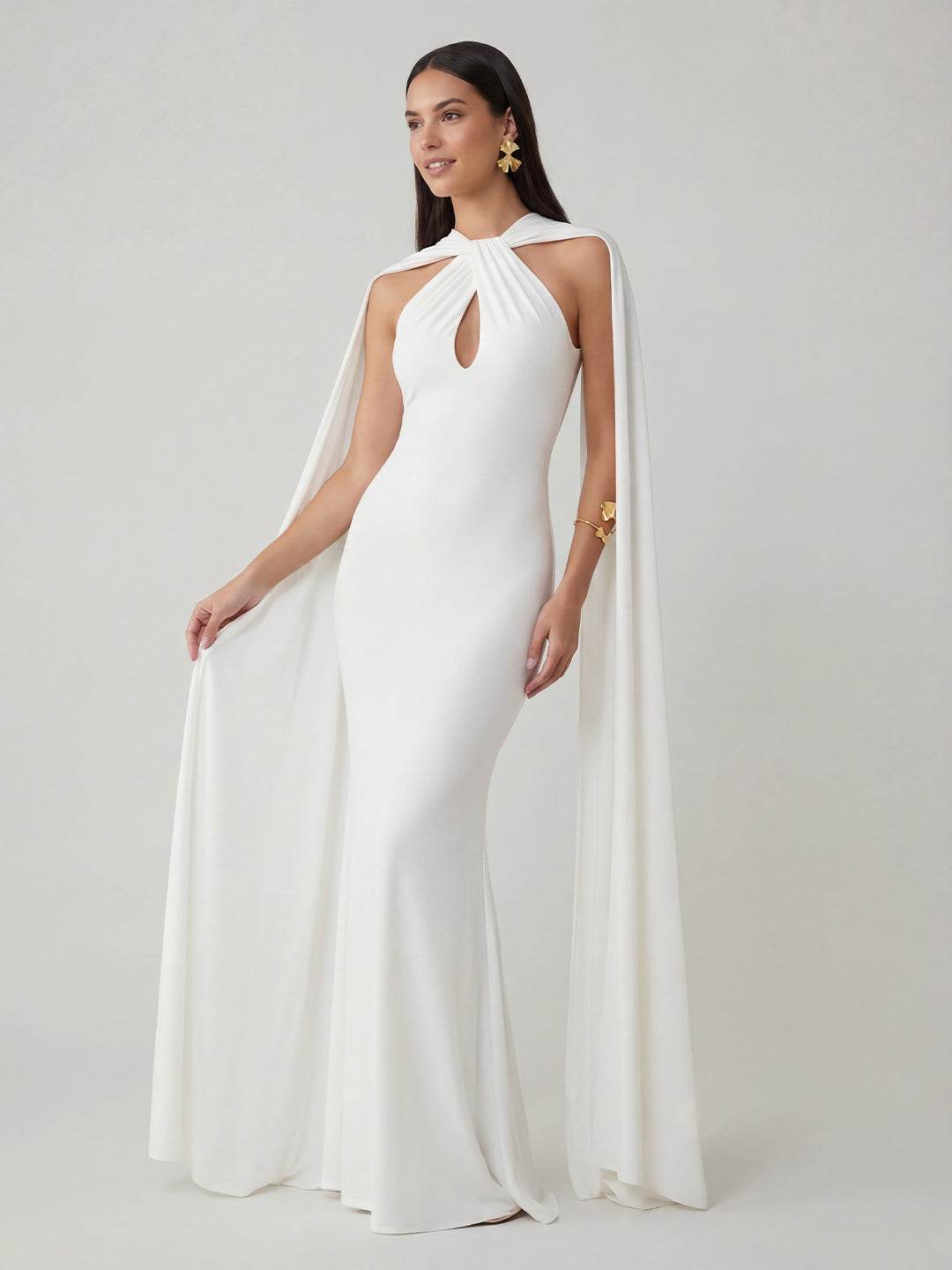 Twist Halter-Neck Cape Maxi Dress