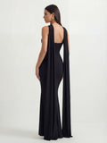 Twist Halter-Neck Cape Maxi Dress