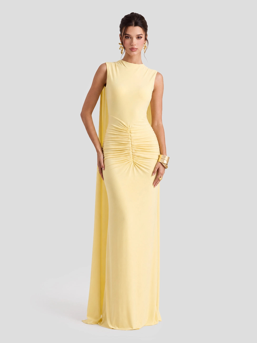 Boat-Neck Maxi Dress With Cape-Sleeves