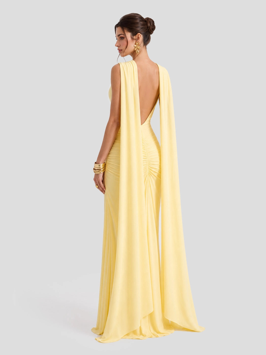 Boat-Neck Maxi Dress With Cape-Sleeves