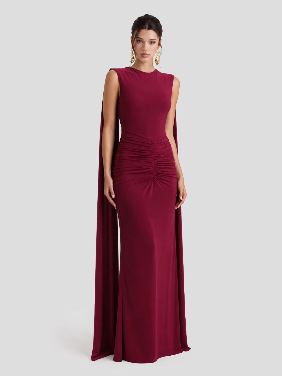 Boat-Neck Maxi Dress With Cape-Sleeves