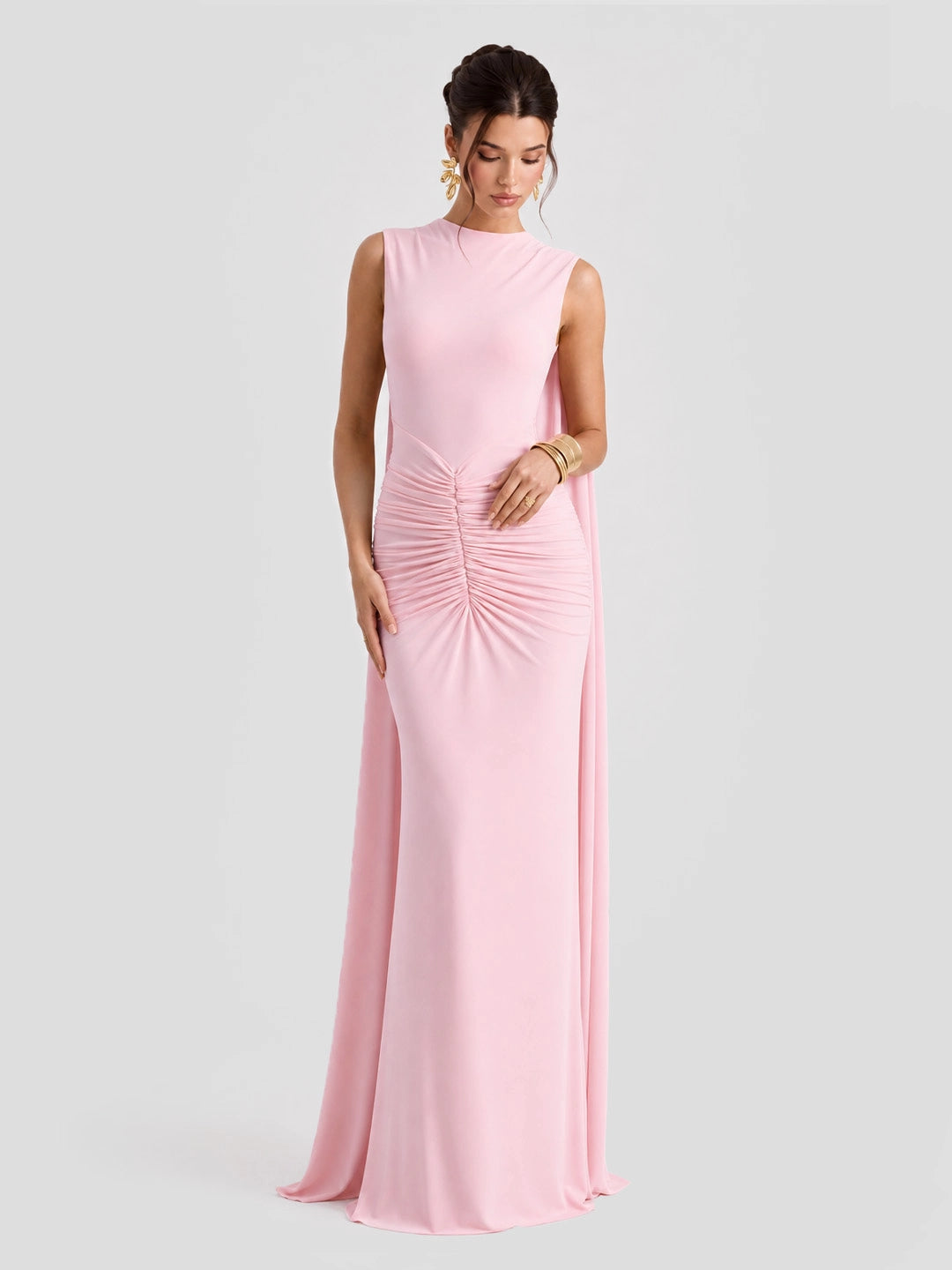 Boat-Neck Maxi Dress With Cape-Sleeves