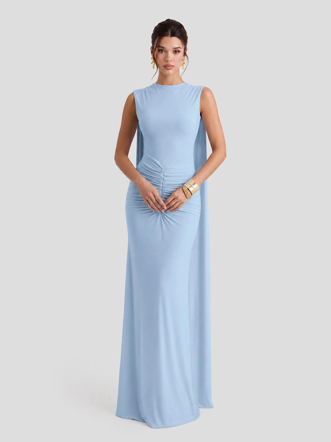 Boat-Neck Maxi Dress With Cape-Sleeves