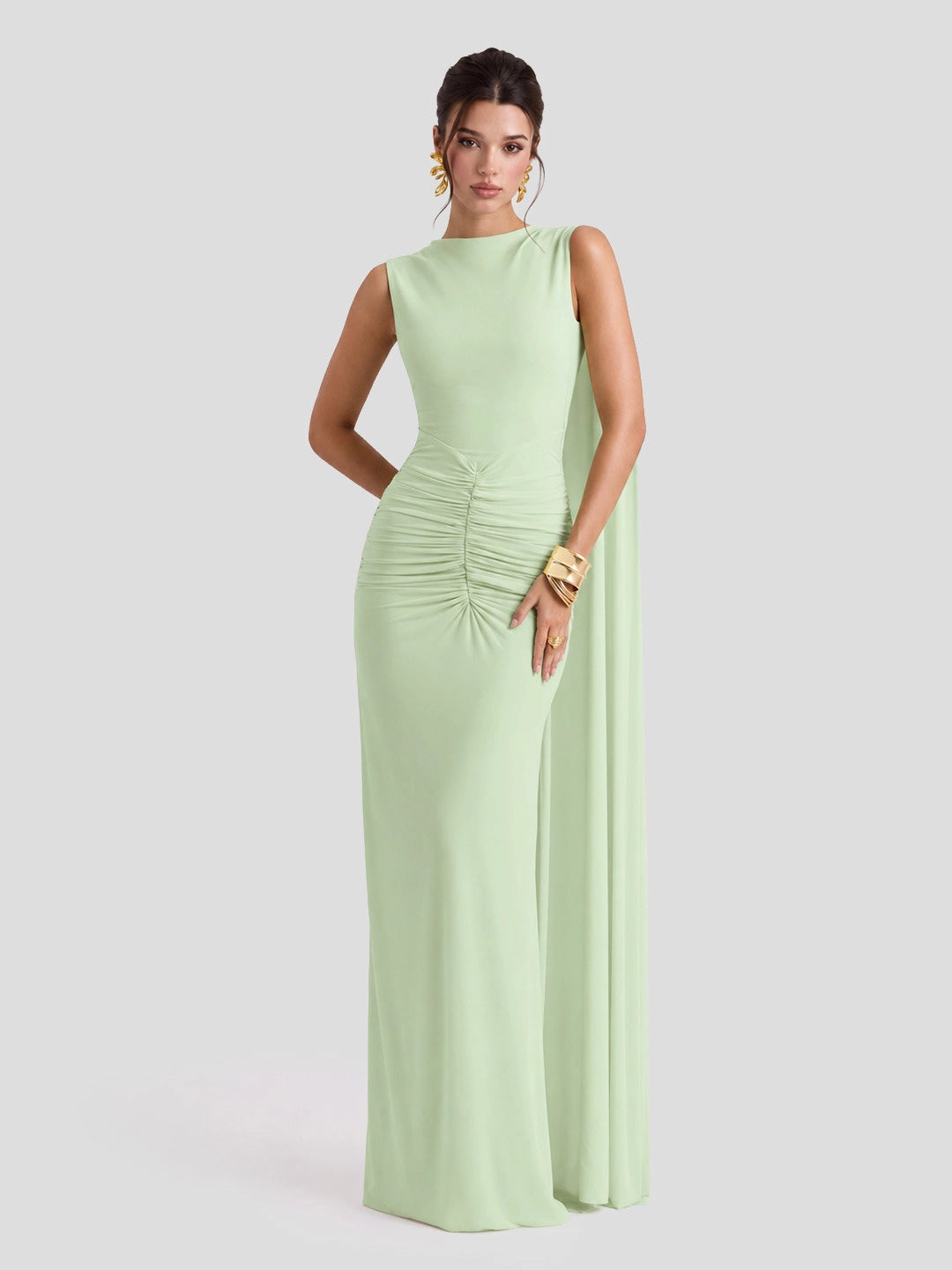 Boat-Neck Maxi Dress With Cape-Sleeves