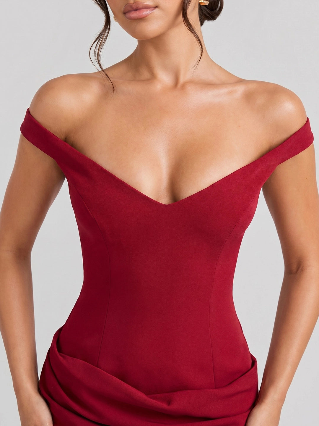 Off-Shoulder Draped Crepe Mini Dress