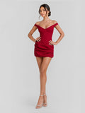 Off-Shoulder Draped Crepe Mini Dress