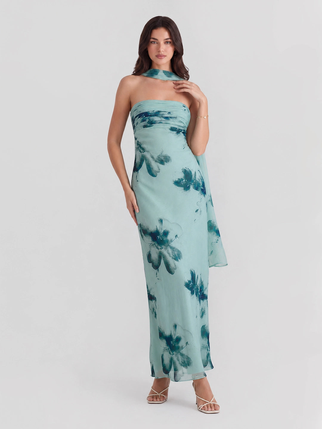 Brushstroke Floral Print Maxi Dress