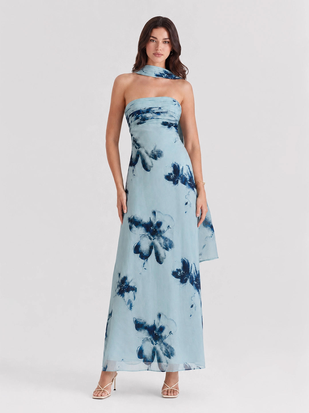 Brushstroke Floral Print Maxi Dress