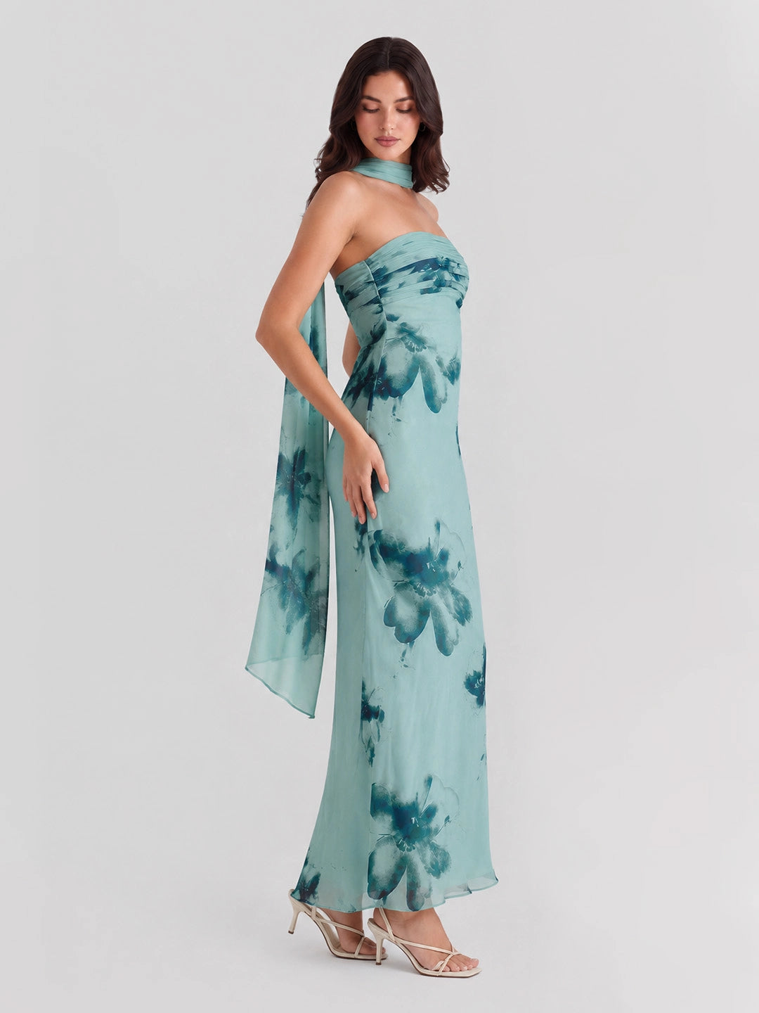 Brushstroke Floral Print Maxi Dress