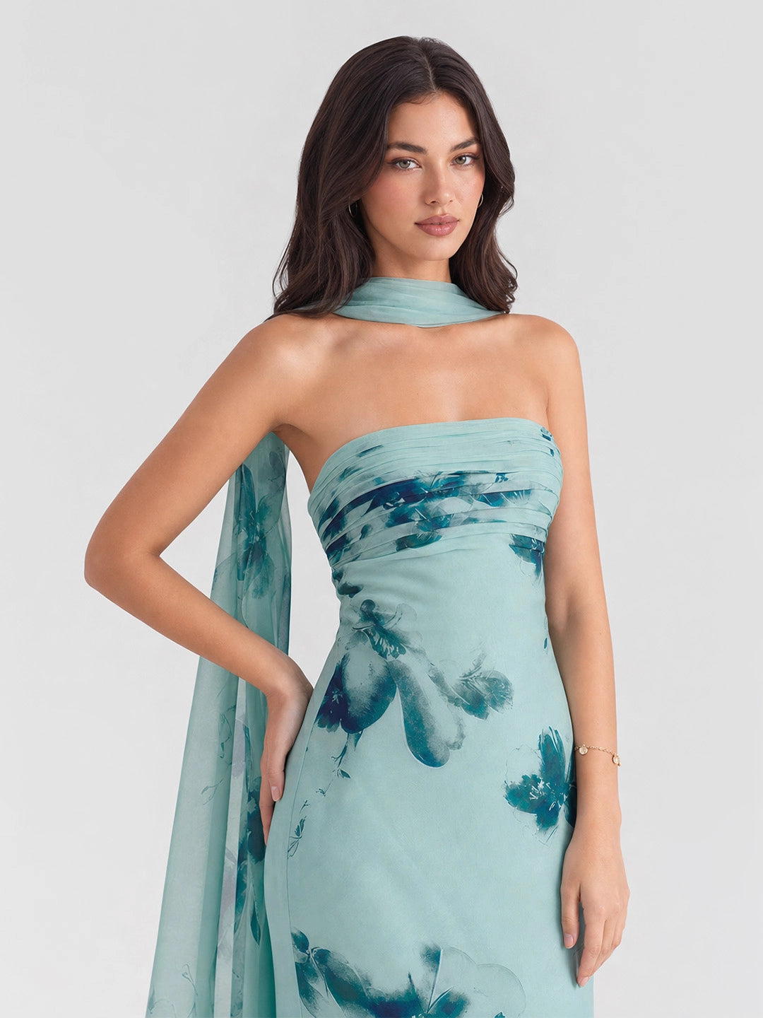 Brushstroke Floral Print Maxi Dress