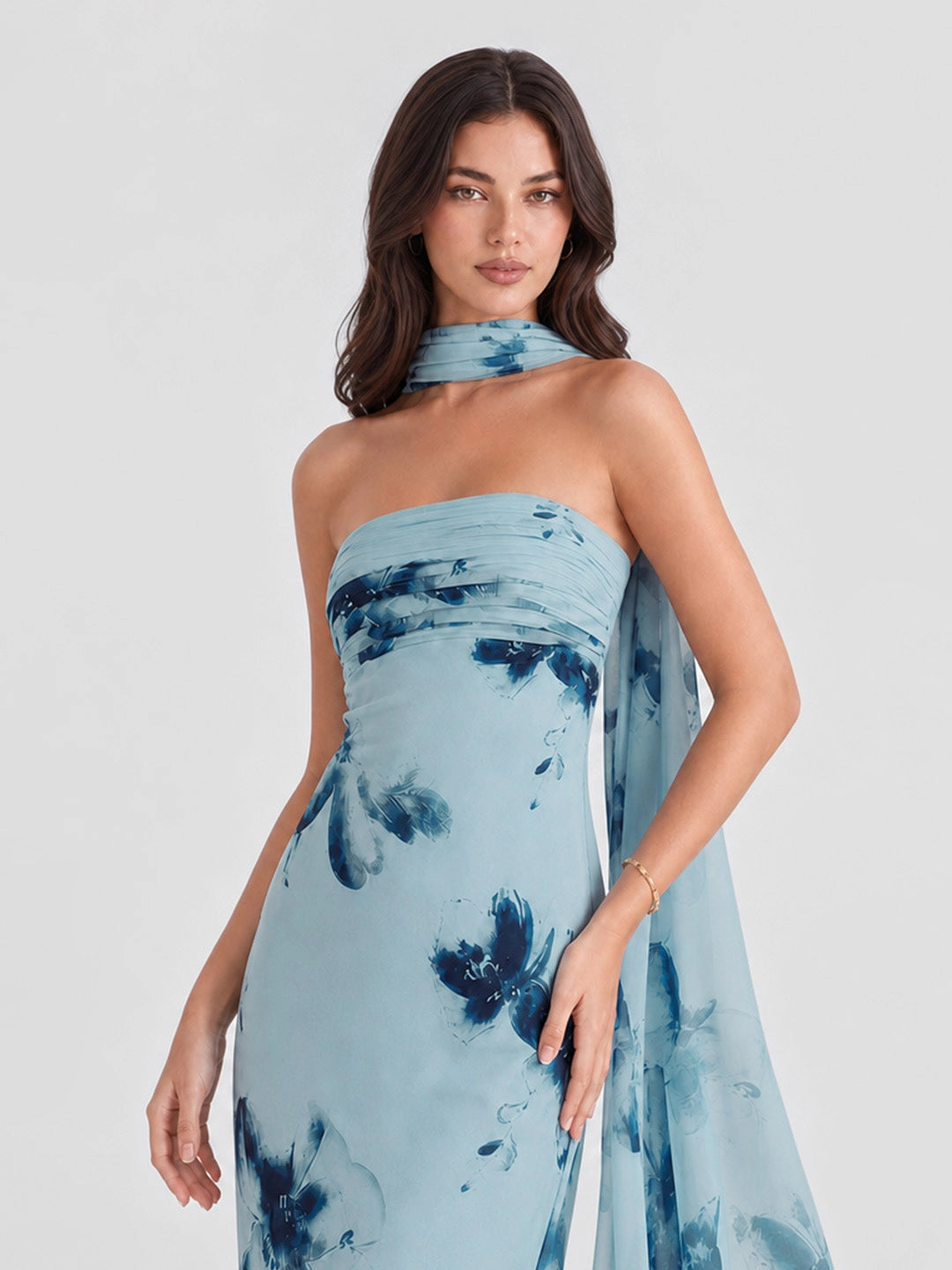Brushstroke Floral Print Maxi Dress