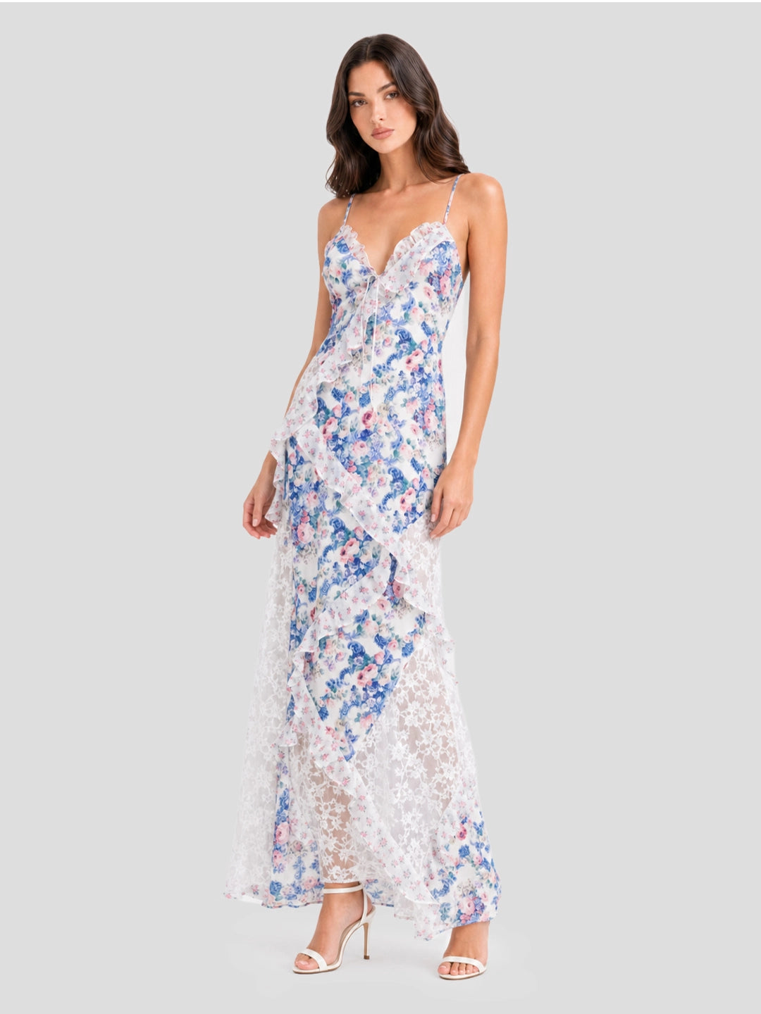 new look off white floral tiered halter maxi dress Floral Tiered Halter Maxi Dress FOX'S