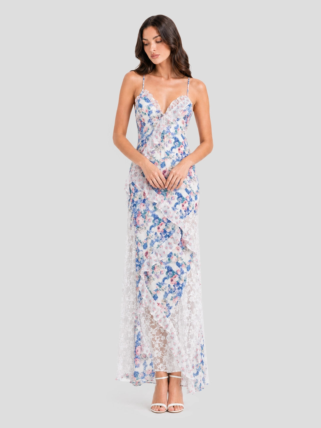 Boho Tiered Ruffle Floral Halter Maxi Dress