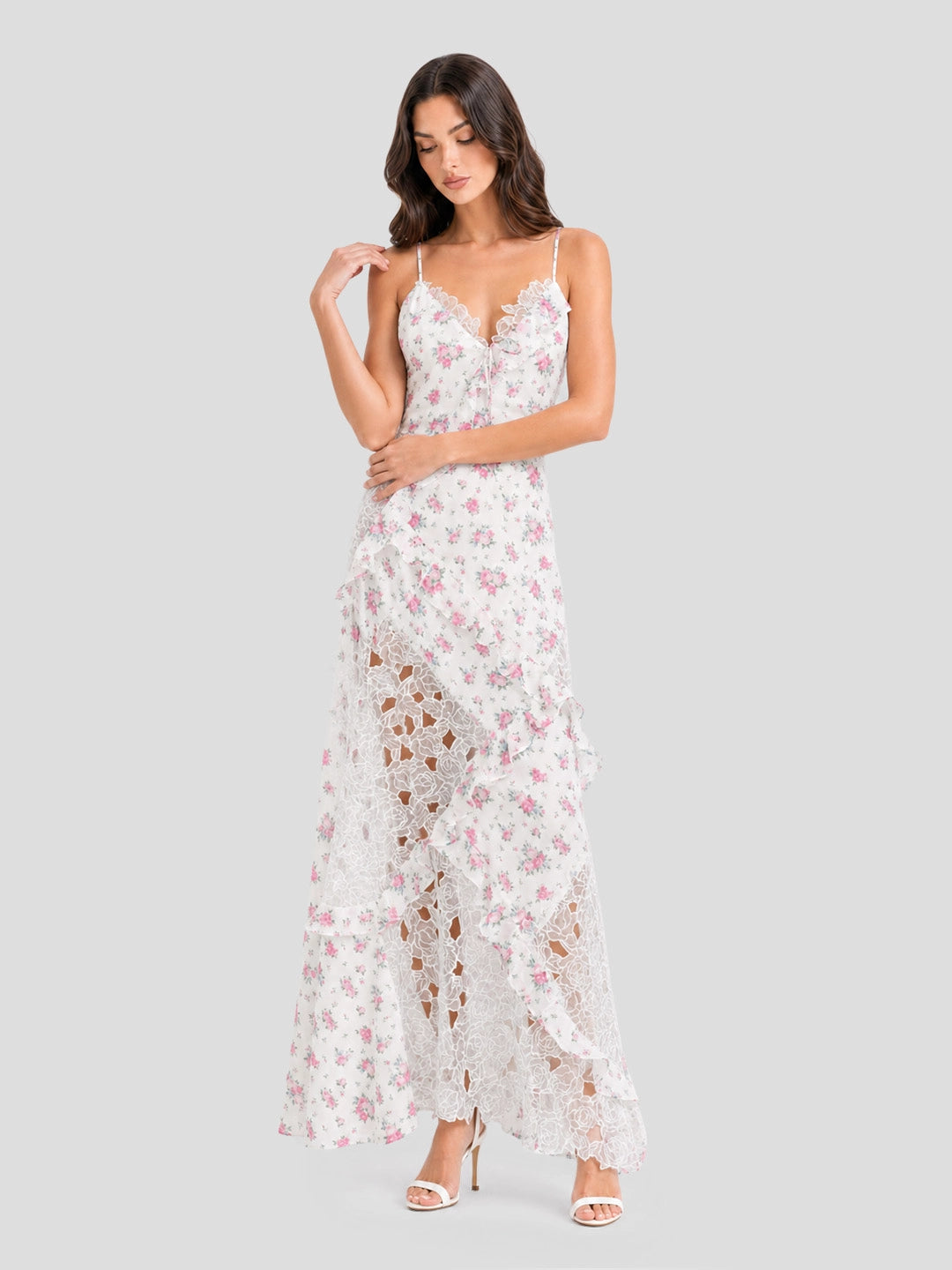 Boho Tiered Ruffle Floral Halter Maxi Dress