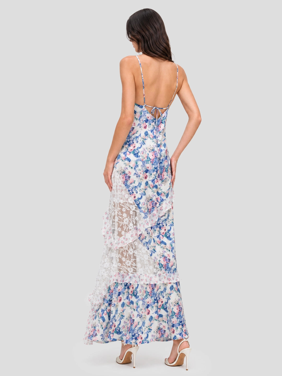 Boho Tiered Ruffle Floral Halter Maxi Dress