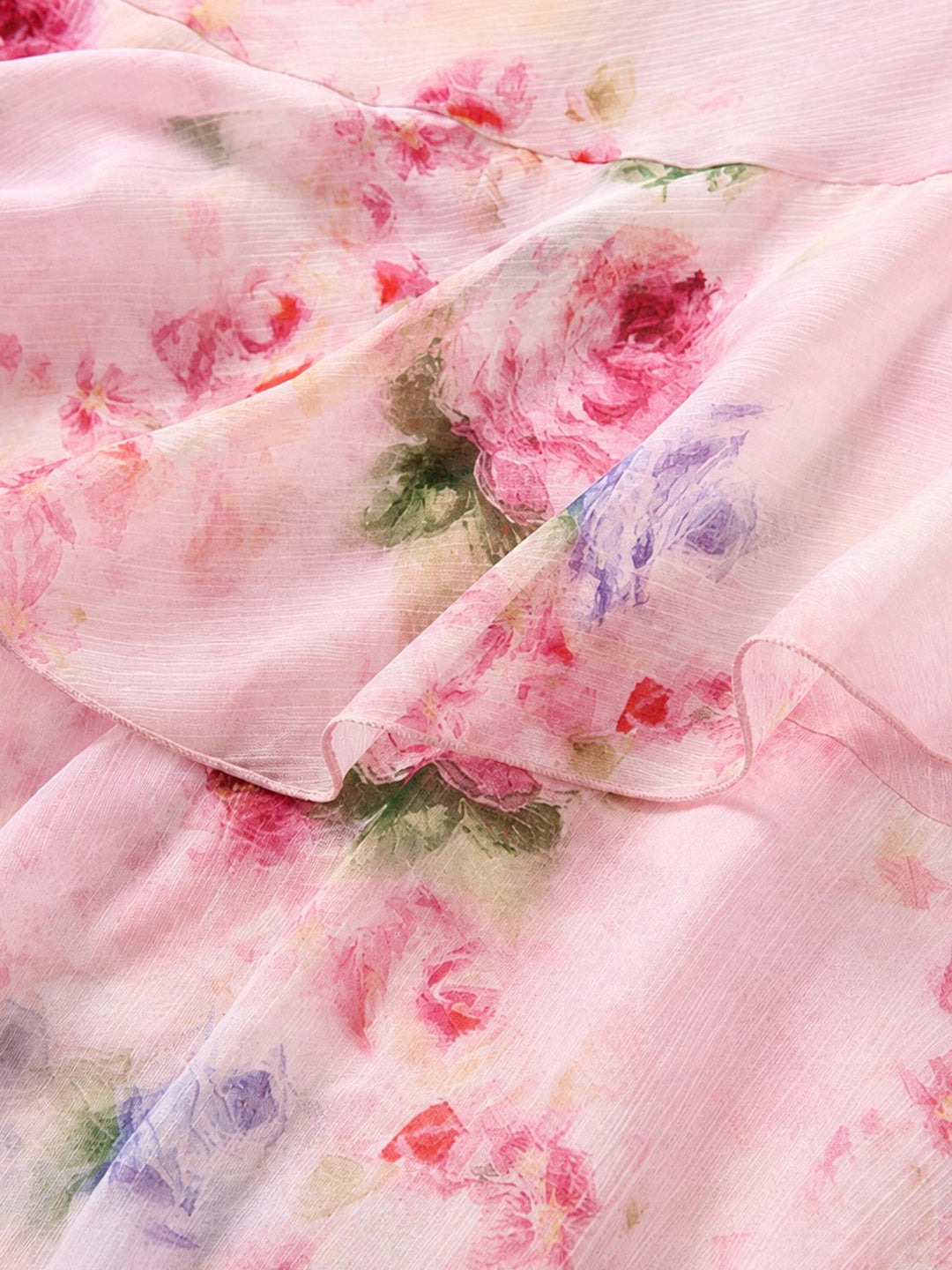 Boho Watercolor Floral Tiered Ruffle Maxi Dress