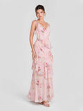 Boho Watercolor Floral Tiered Ruffle Maxi Dress