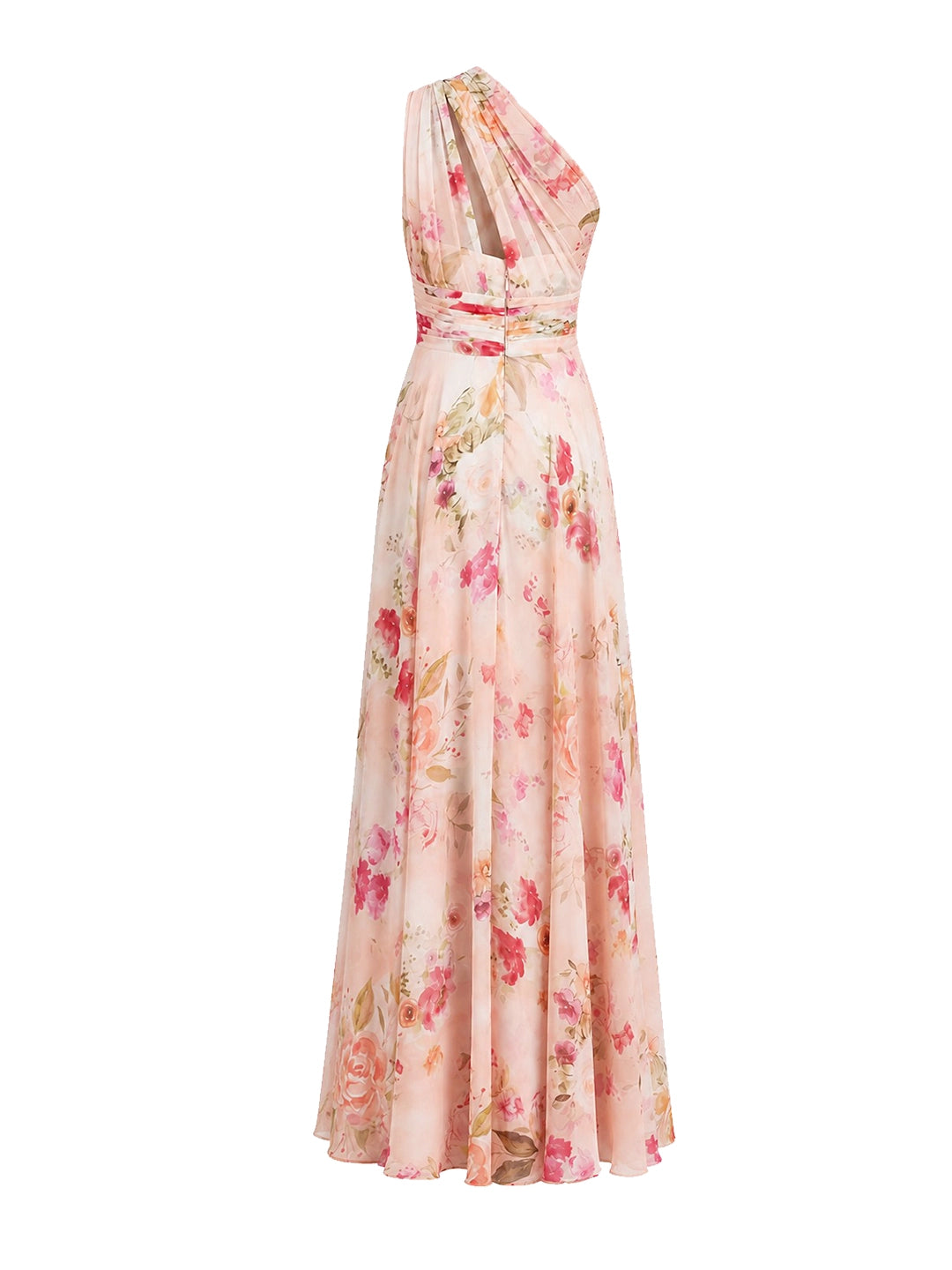 Bouquet Floral A-Line One Shoulder Chiffon Dress