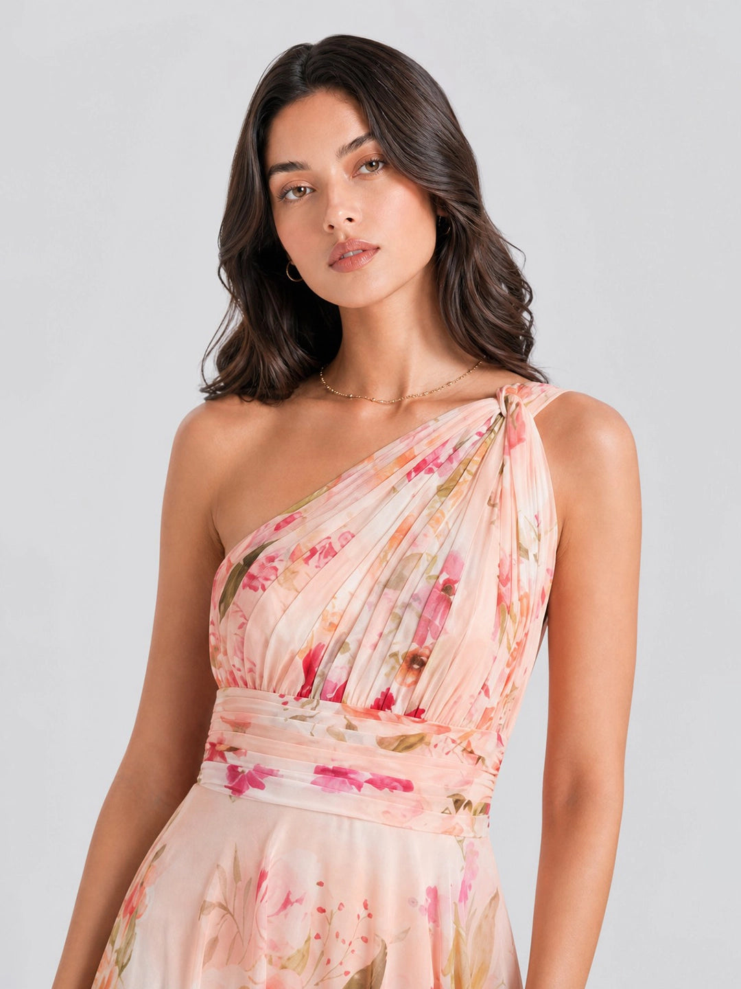 Bouquet Floral A-Line One Shoulder Chiffon Dress