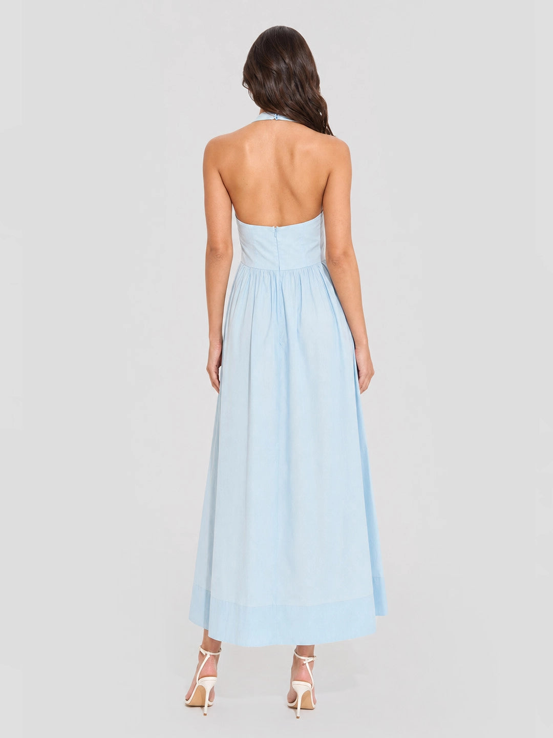 Broderie Anglaise Cotton Halter Maxi Dress
