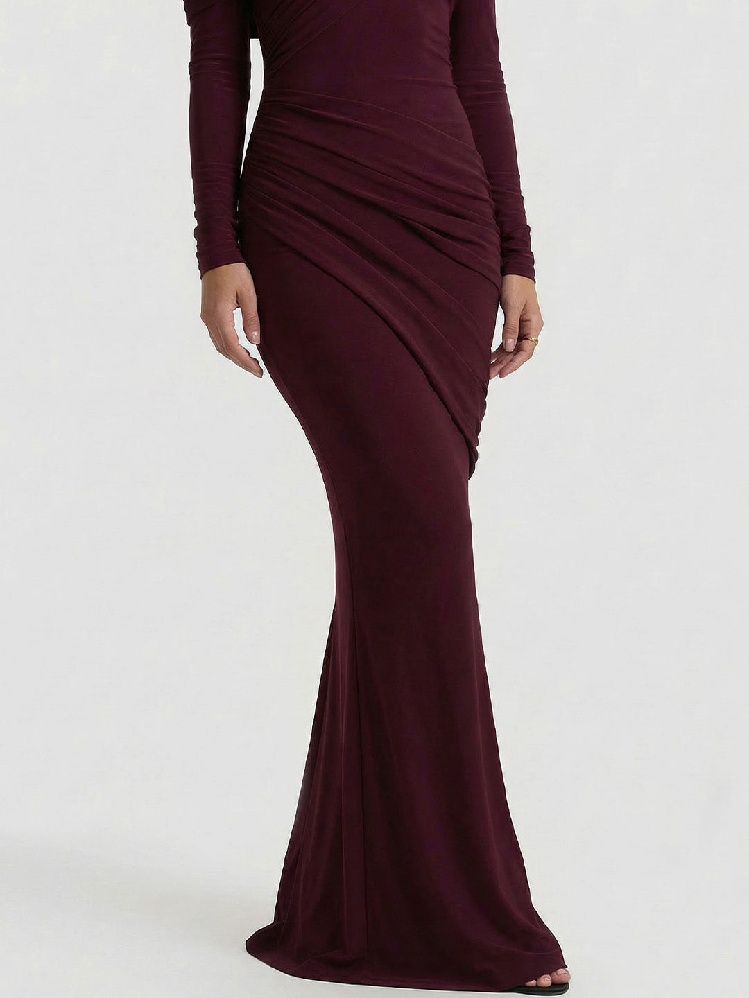 Asymmetric-Neck Maxi Dress With Ruched Detailing