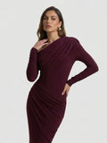 Asymmetric-Neck Maxi Dress With Ruched Detailing