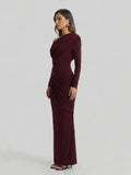 Asymmetric-Neck Maxi Dress With Ruched Detailing