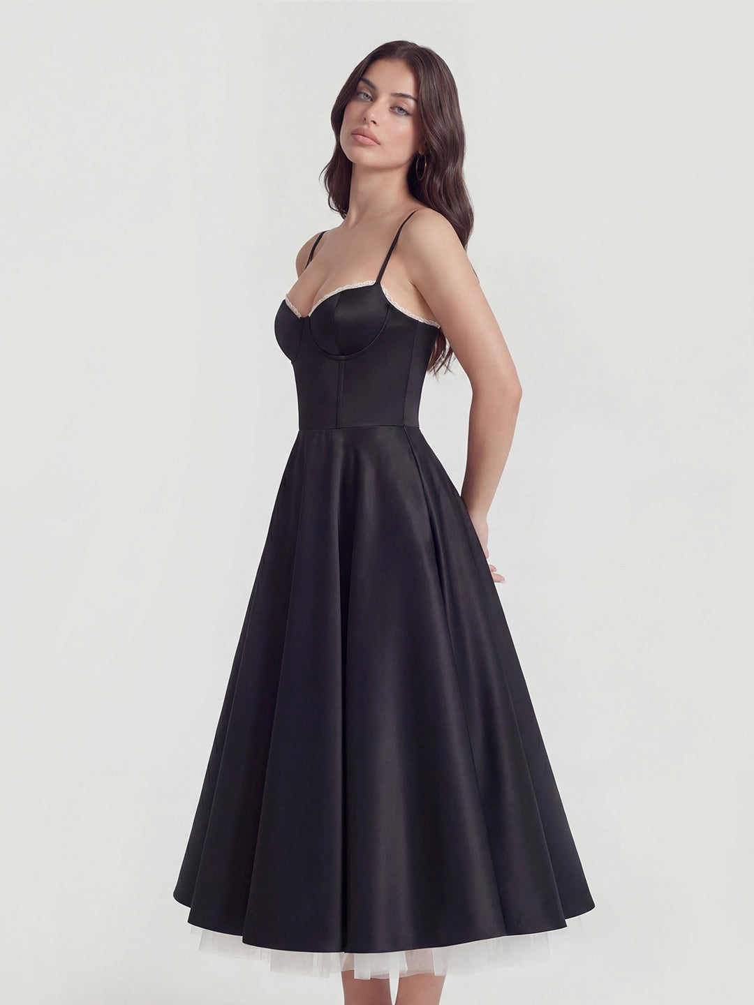 Bustier Stretch Satin Midi Dress