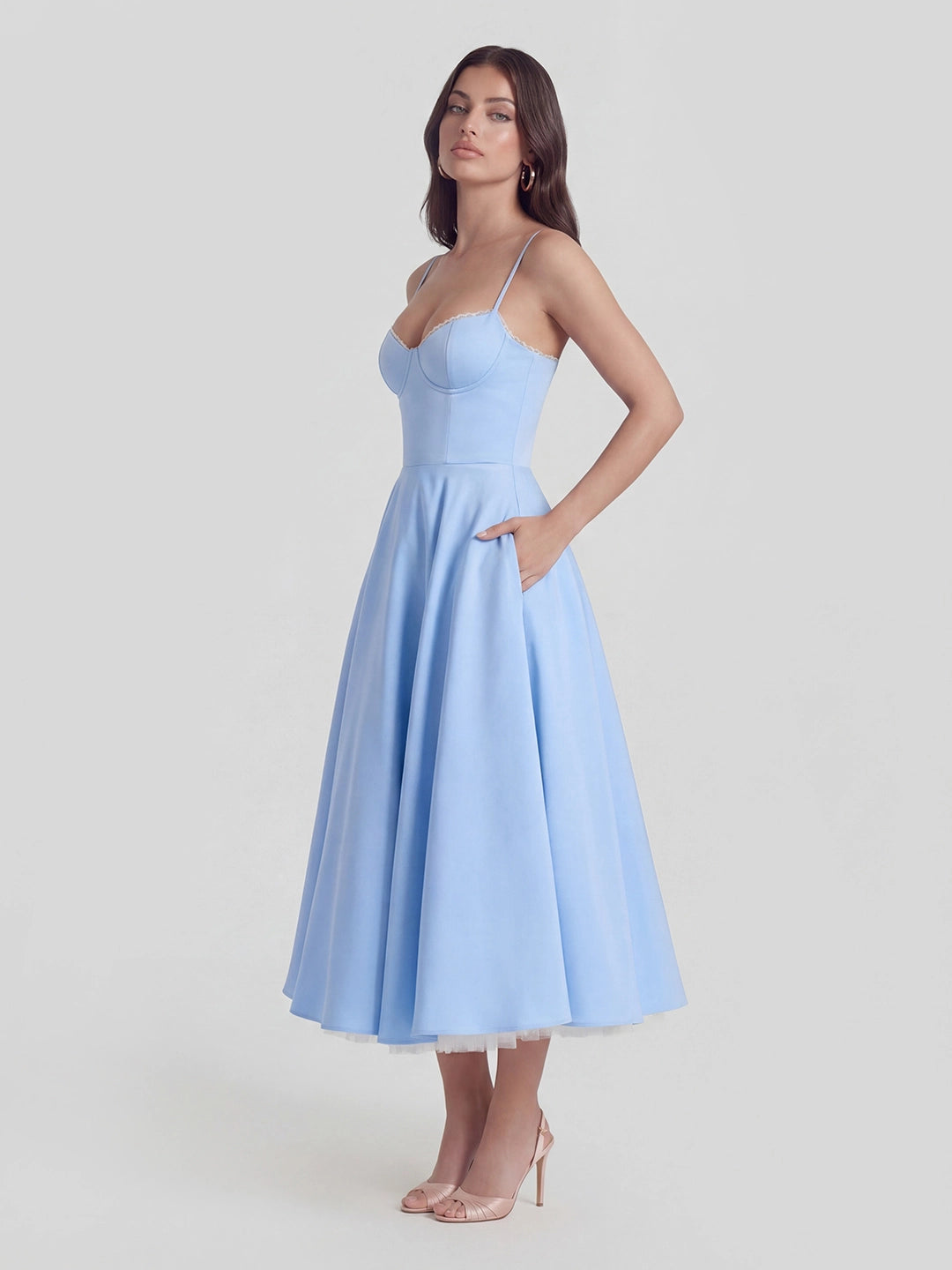Bustier Stretch Satin Midi Dress
