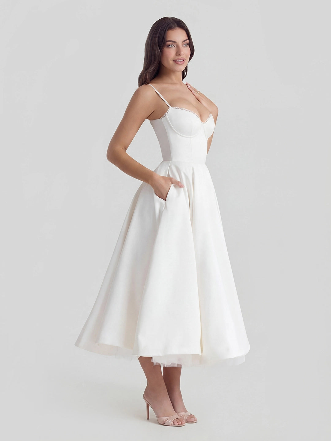 Bustier Stretch Satin Midi Dress