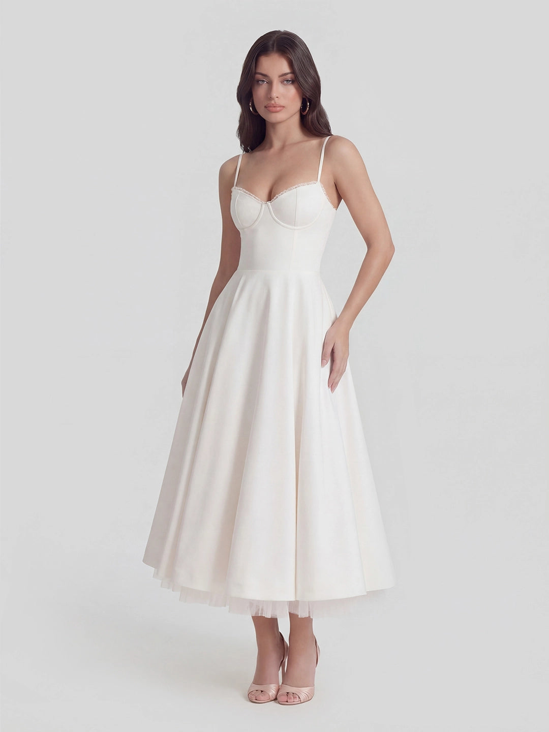 Bustier Stretch Satin Midi Dress