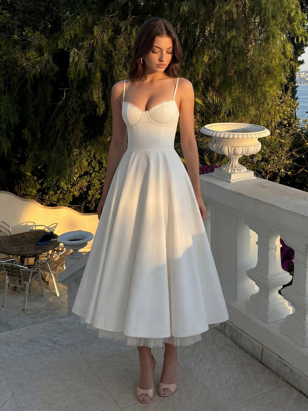 Bustier Stretch Satin Midi Dress