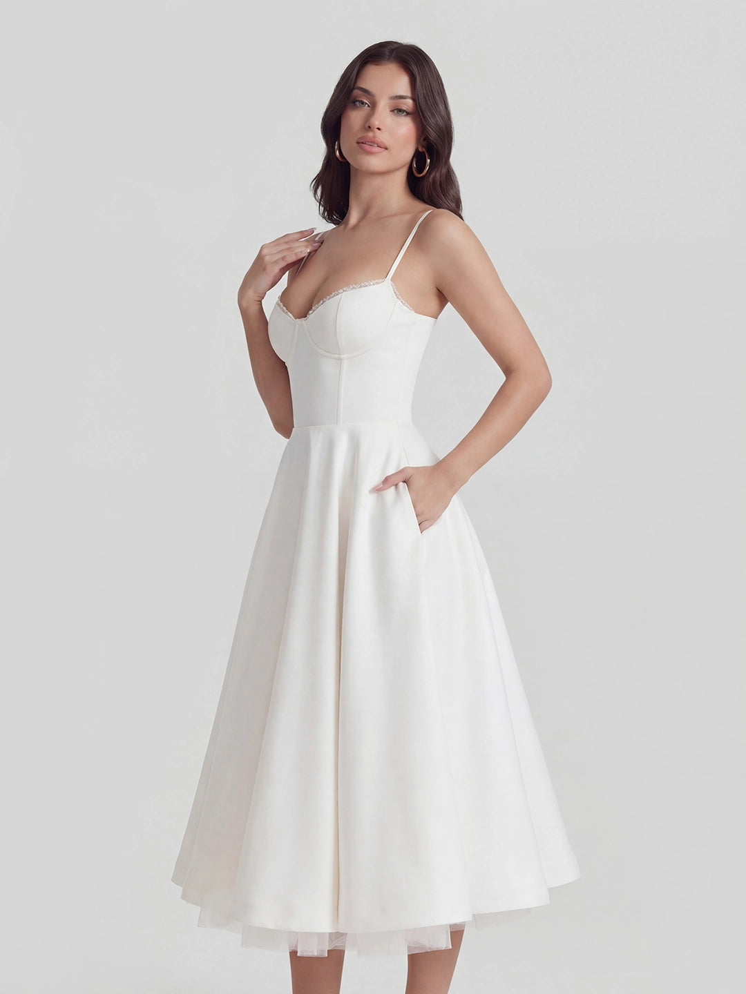Bustier Stretch Satin Midi Dress