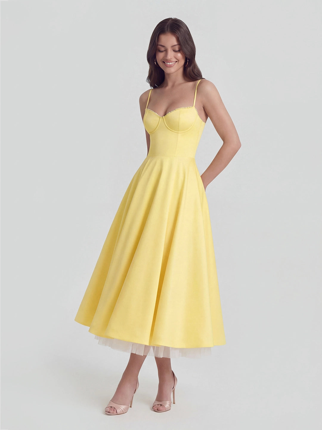Bustier Stretch Satin Midi Dress