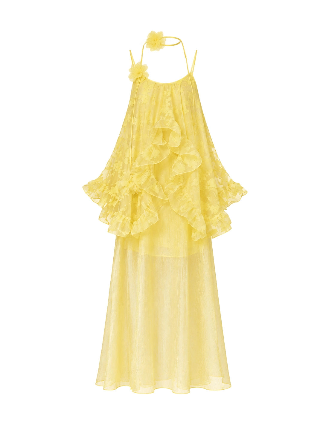 Floral Organza Ruffle Maxi Dress