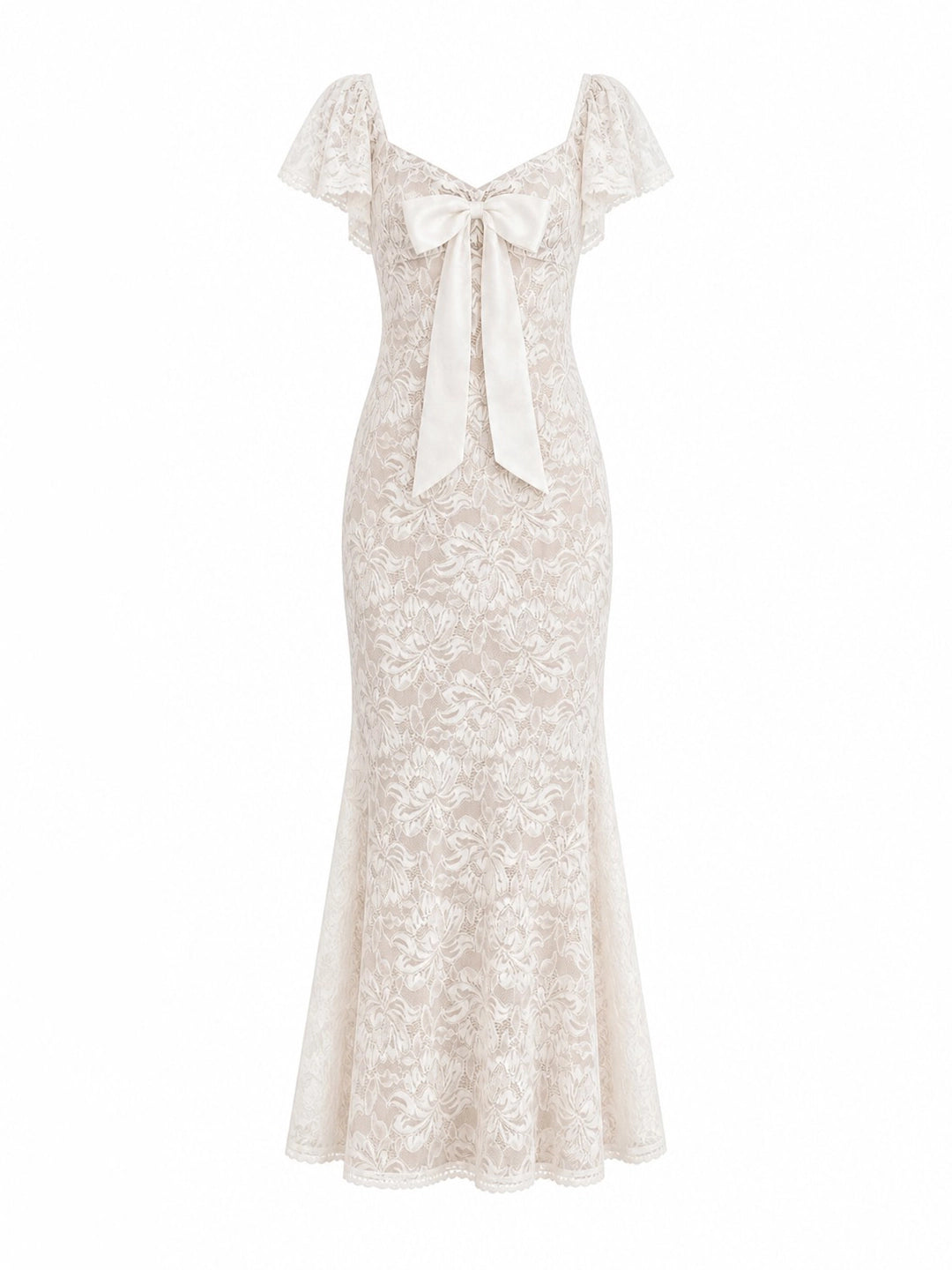 Cap Sleeves Lace Midi Dress with Satin Bow
