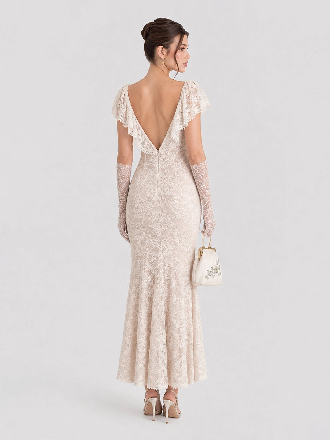 Cap Sleeves Lace Midi Dress with Satin Bow