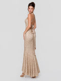 Champagne Sequin Mermaid Gown with Cross-Back Ties