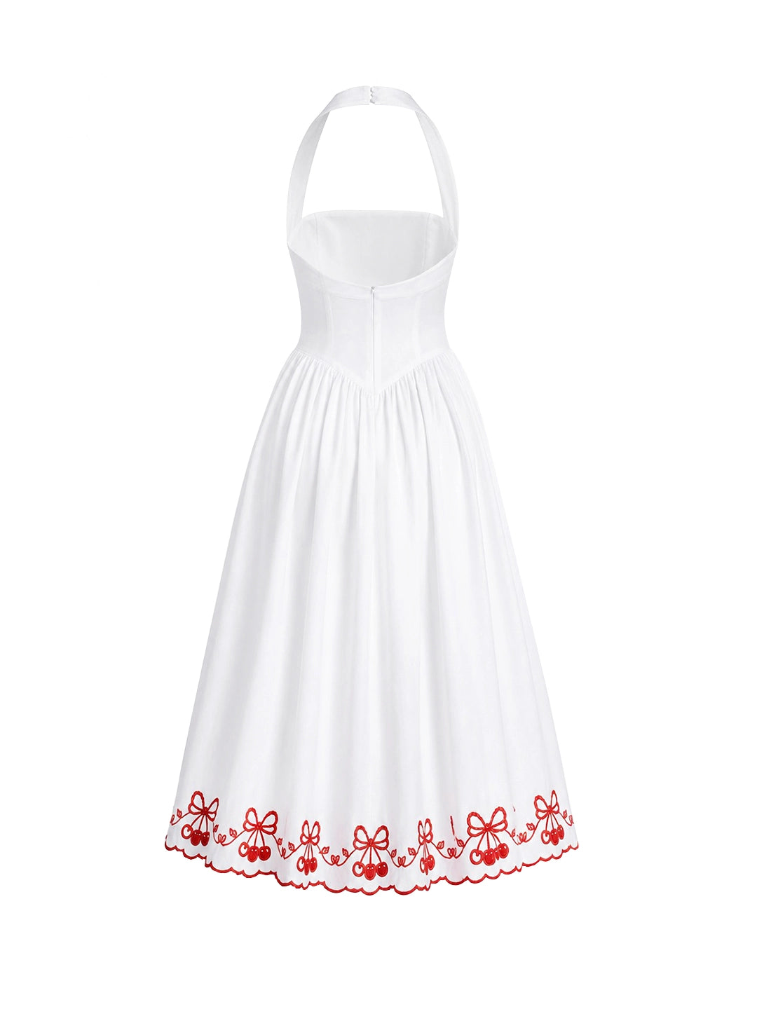 Cherry Embroidered Halter Midi Dress