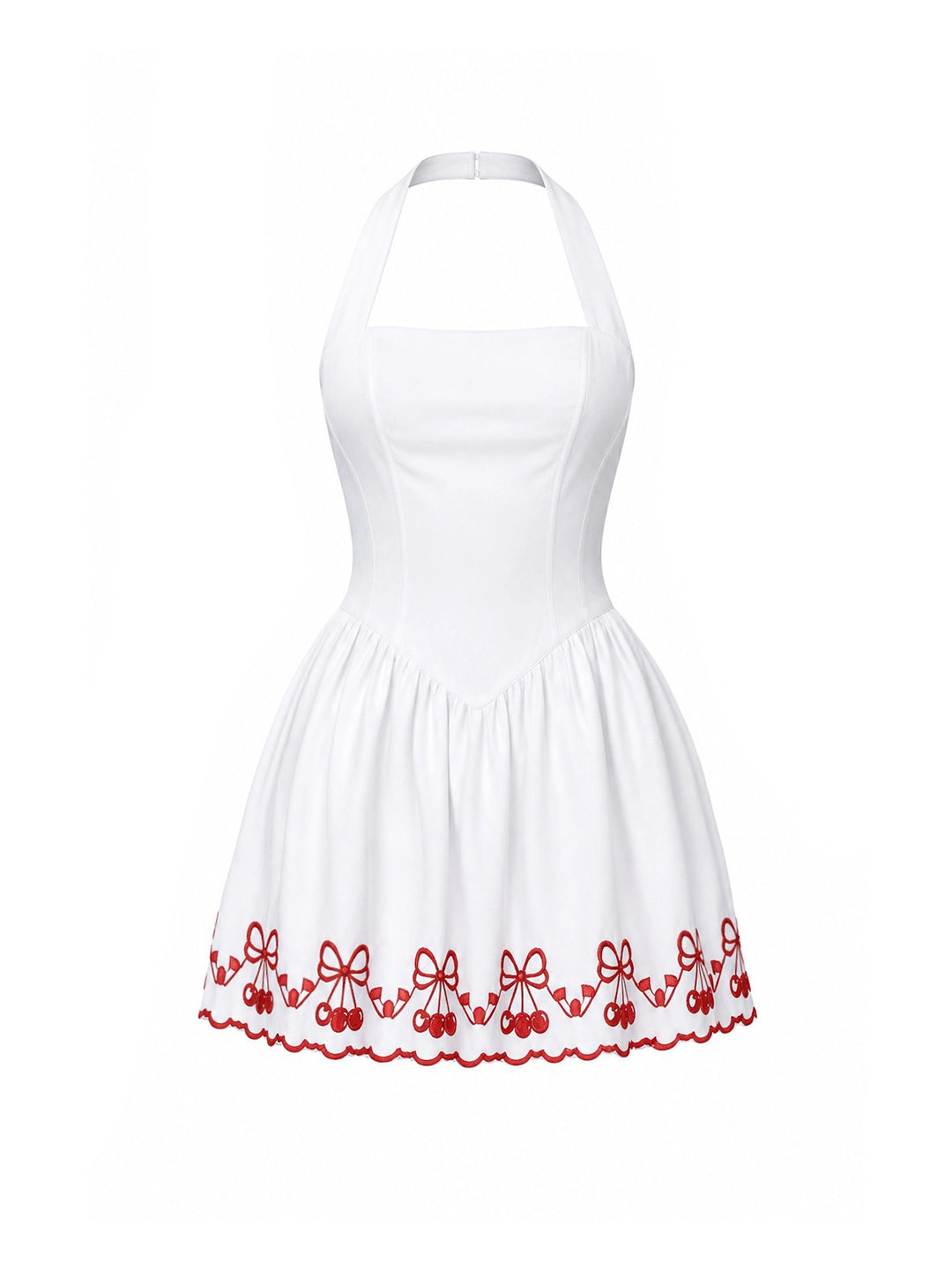 Cherry Embroidered Halter Mini Dress
