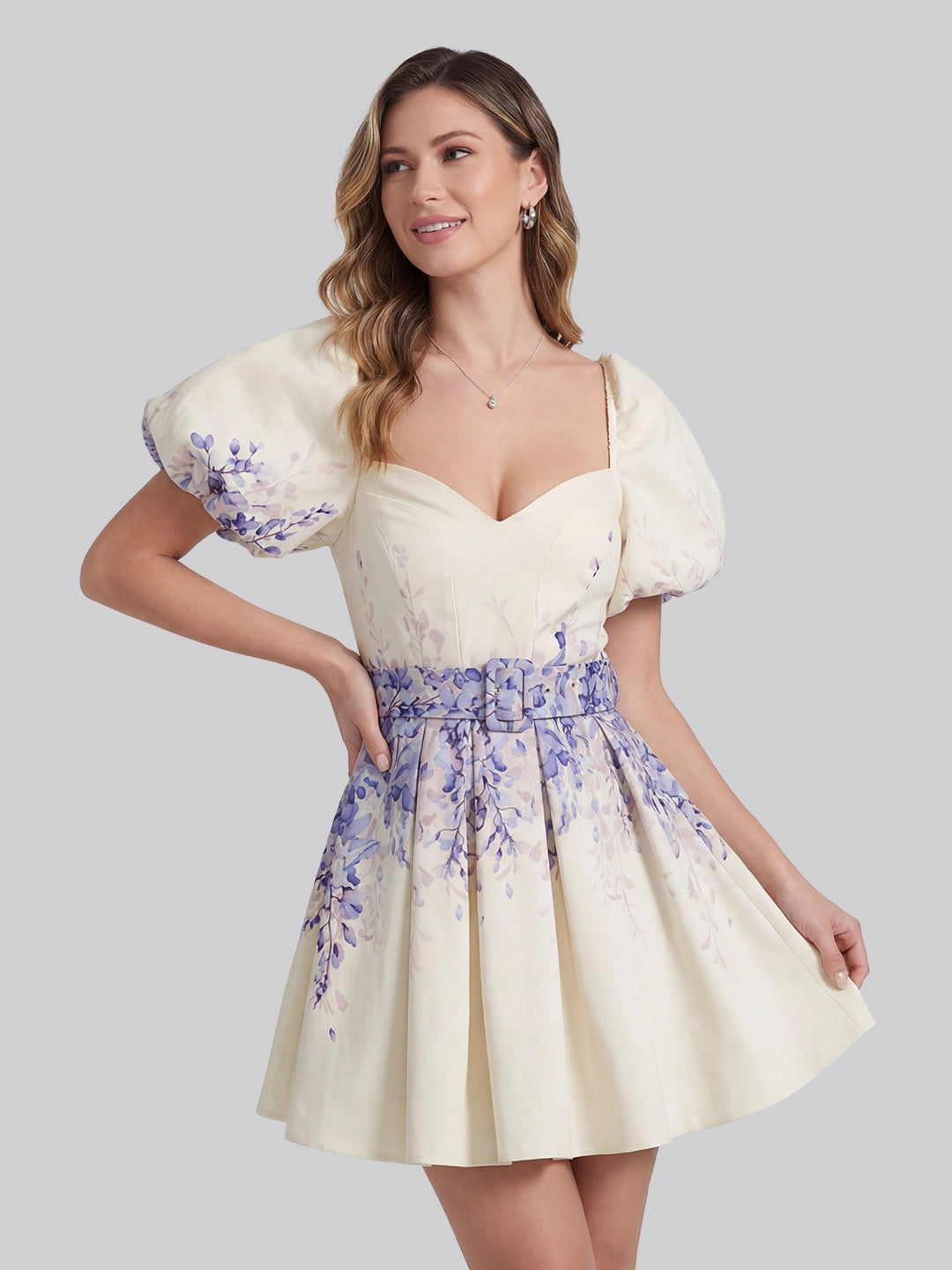 Chic A-Line Print Belted Mini Dress