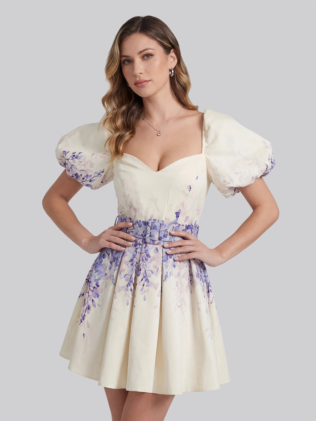 Chic A-Line Print Belted Mini Dress