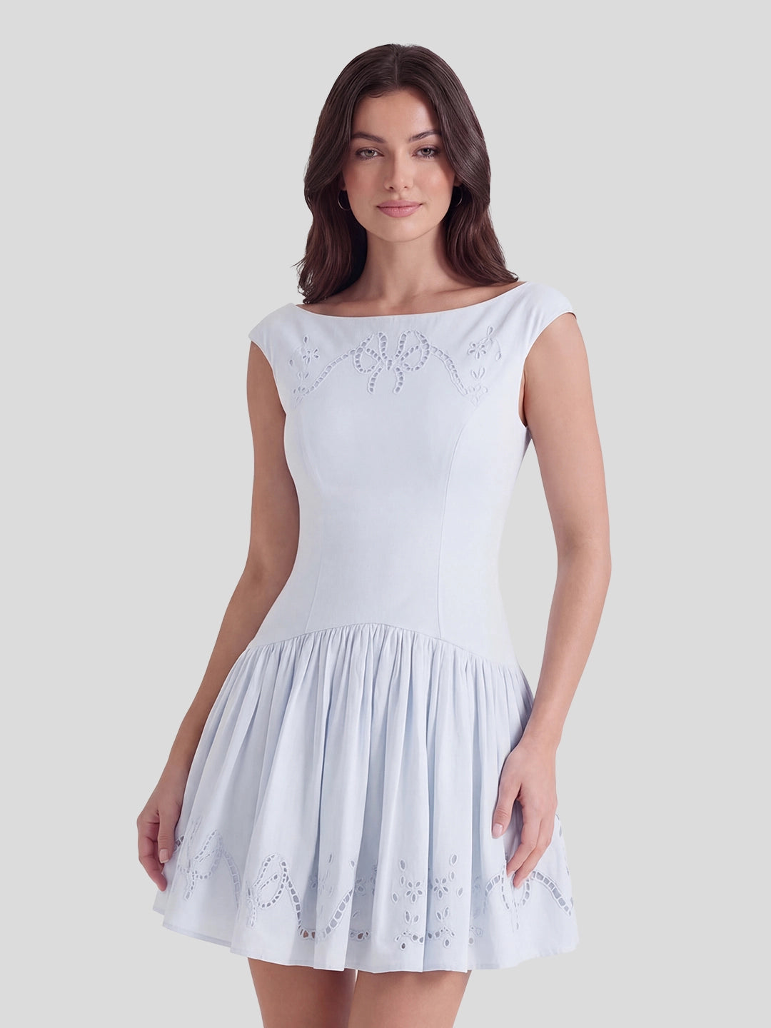 Chic Boat Neck Broderie Anglaise Dress