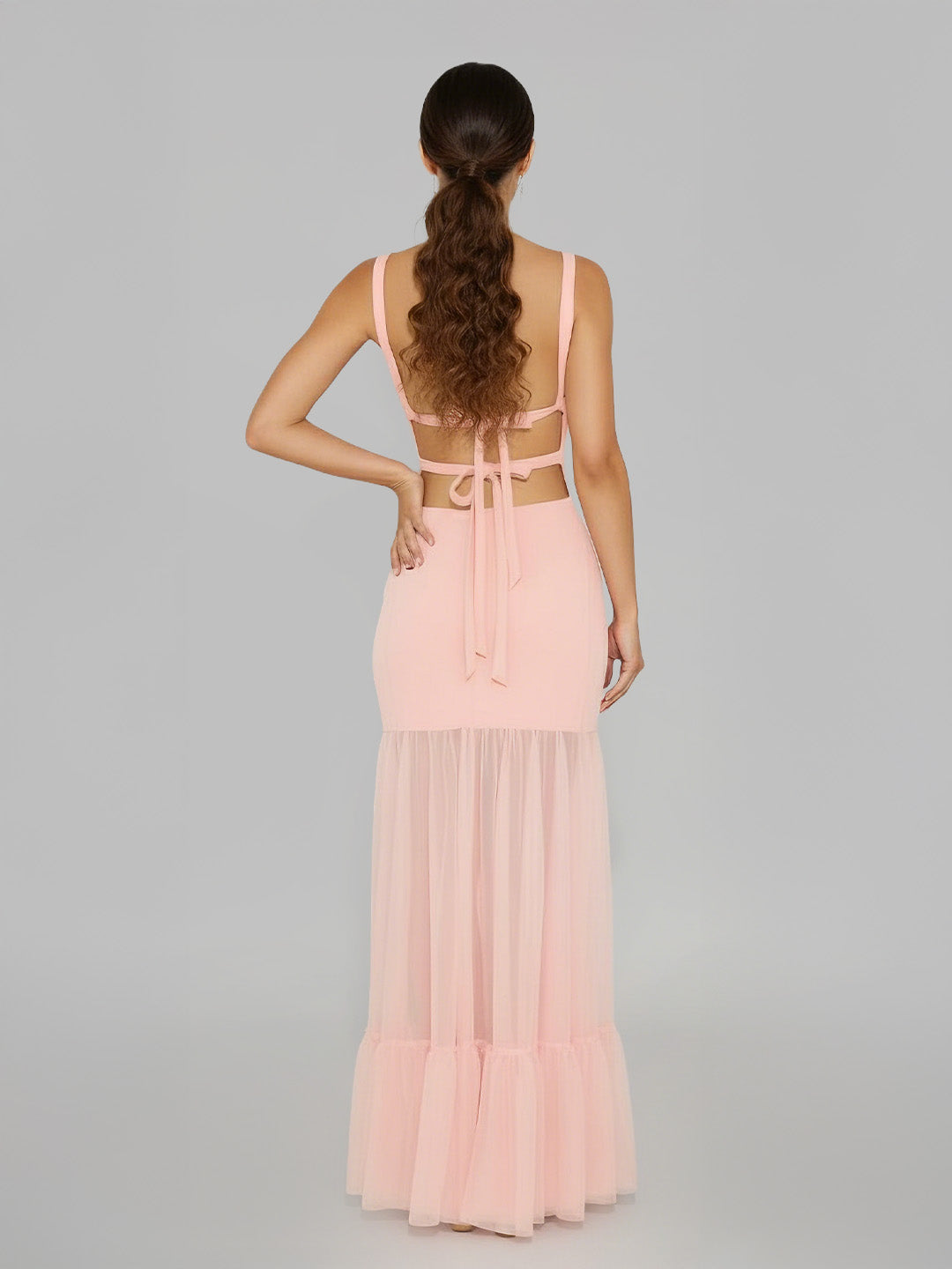 Chic Mesh Patchwork Backless Maxi Dress