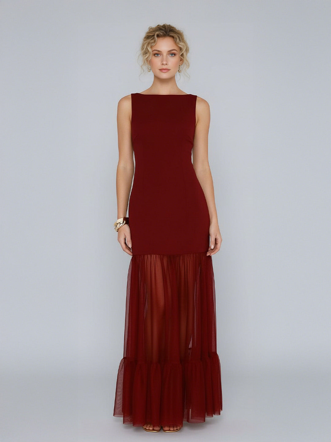 Chic Mesh Patchwork Backless Maxi Dress