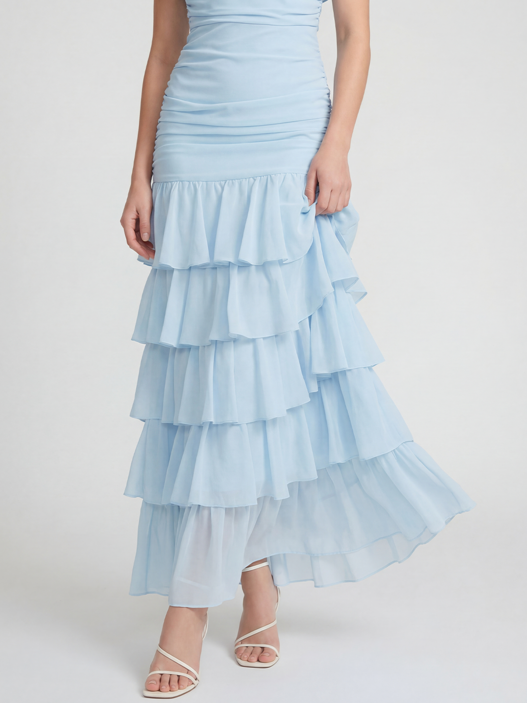 Chiffon pleated ruffle maxi dress