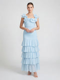Chiffon pleated ruffle maxi dress
